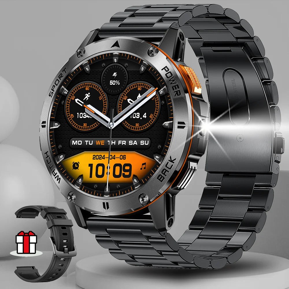 2025  Smart Watch Wireless Calling Weather Forecast Magnetic Charging Waterproof LED Flashlight Men smartwatch For Android IOS