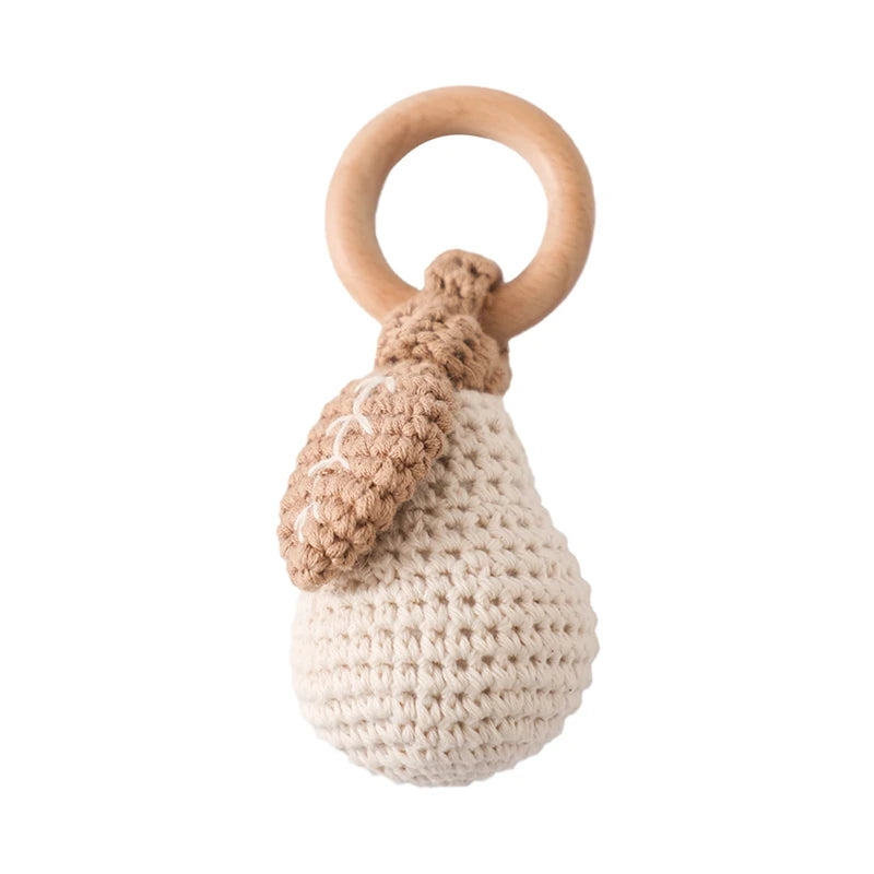 1pc Baby Rattles Crochet Flower Rattle Toy Wood Ring Baby Teether Rodent Infant Gym Mobile Rattles Newborn Educational Toys Gift