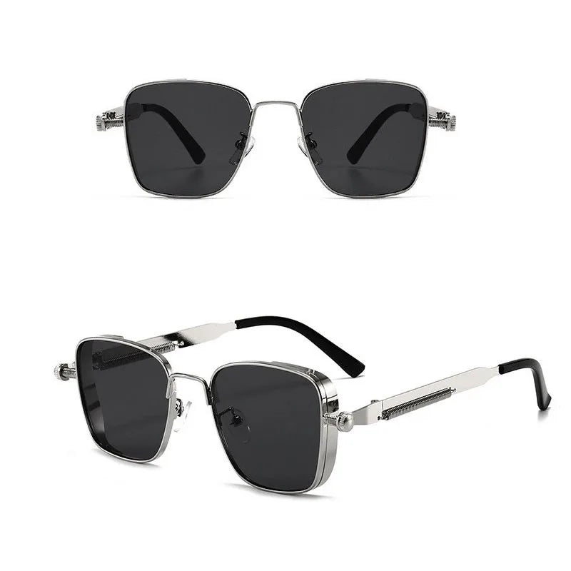 Punk Sunglasses Men Driving Sunglasses Retro Spring Leg Driving Outdoor Sports Metal Rectangular Decorative Glasses Women UV400