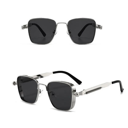 Punk Sunglasses Men Driving Sunglasses Retro Spring Leg Driving Outdoor Sports Metal Rectangular Decorative Glasses Women UV400