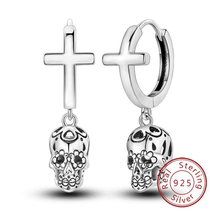 Halloween Earrings Ring Necklace 925 Sterling Silver Sparkling Skull Bow Stud Drop Earring For Women Men Halloween Party Jewelry