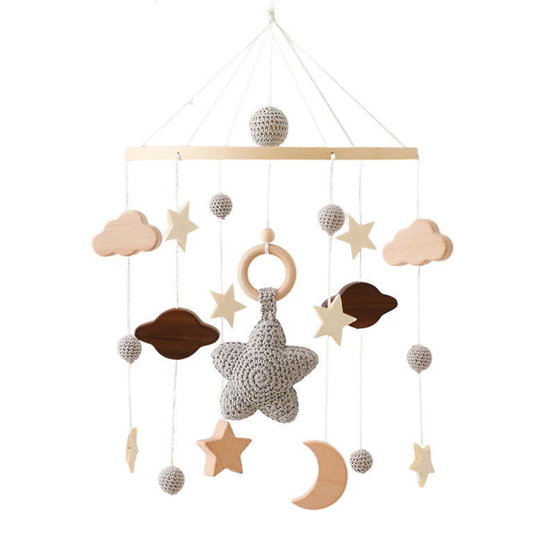 Baby Wooden Rattles Bed Bell Soft Felt Cartoon Elephant Cloudy Star Hanging Bed Bell Mobile Crib Montessori Education Toys