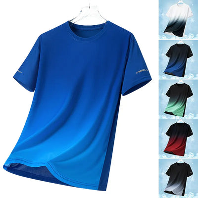 Unisex Running T-Shirt Men Outdoor Gradient Breathable Fitness Jogging Sports Top Women Elasticity Moisture Wicking Gym T-Shirt