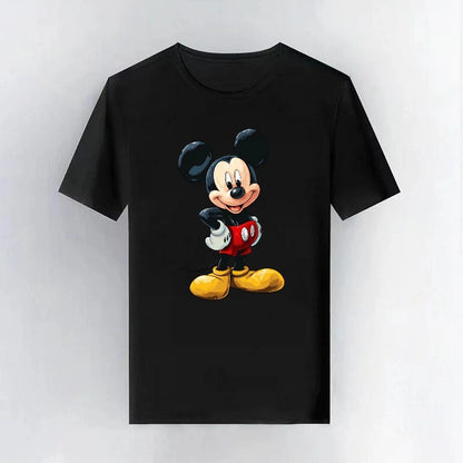 Mickey Mouse Disney Printing Pattern Casual Black O-Neck Short Sleeves Man Tops Trendy Woman Loose Tshirts Parent-child Clothing