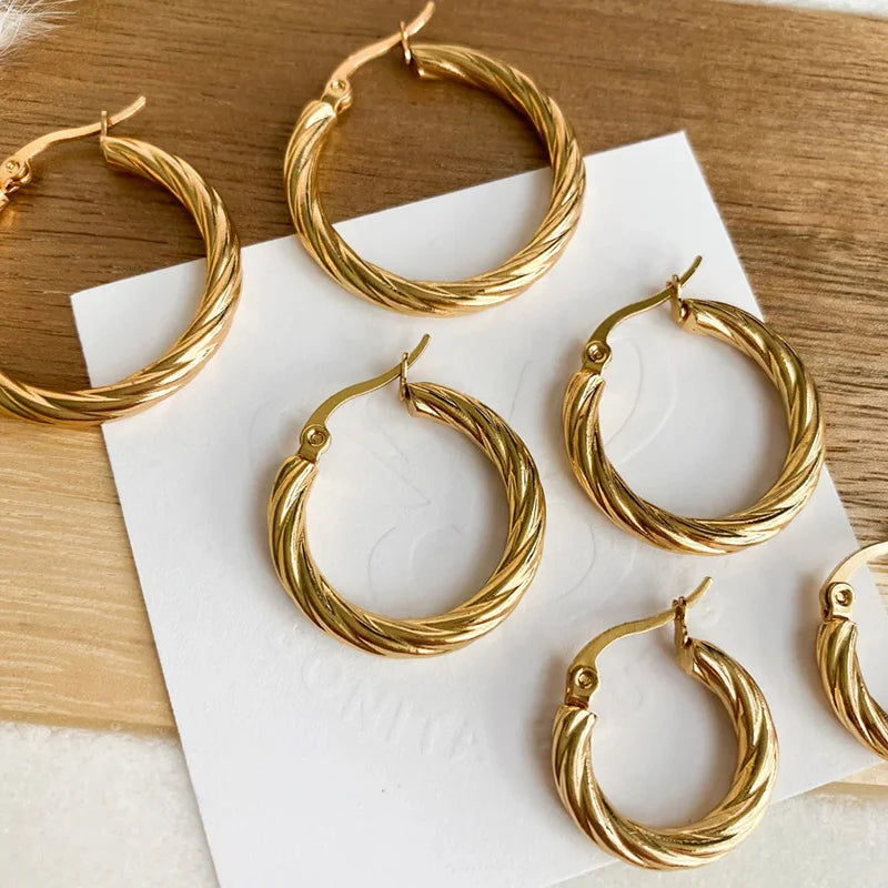 3pair/set Simple Twist Circle Round Hoop Earrings for Women Waterproof Stainless Steel Huggie Ear Buckle Statement Jewelry 2025