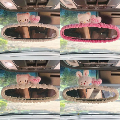 Cute Cat Rabbit Car Cartoon Seat Belt New Rearview Mirror Figure South Korea Car Mirror Hanging Accessories Pink Interior Woman