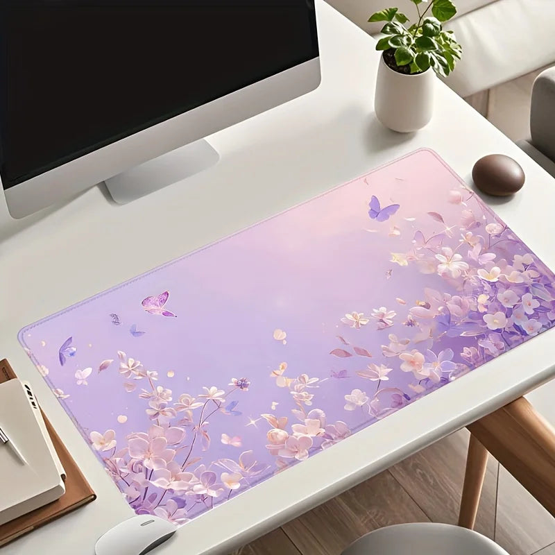 Dreamy Flower Butterfly Mouse Pad Purple Floral  Non-Slip Office or Home Workspace Office Desk Accessory Mouse Pads for Desk