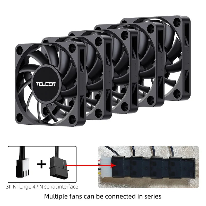 Teucer UT-6010 6cm DC 12V 3Pin Cooling Fan with Big 4Pin Power Supply Hydraulic Bearing 3500 RPM Computer PC CPU Case Ventilator