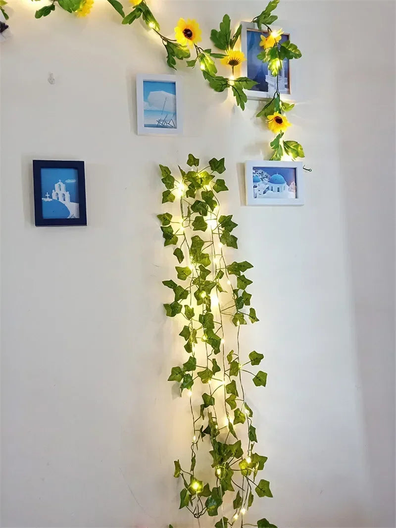 Flower Green Leaf String Lights Artificial Vine Fairy Lights Battery Powered Christmas Tree Garland Light for Weeding Home Decor