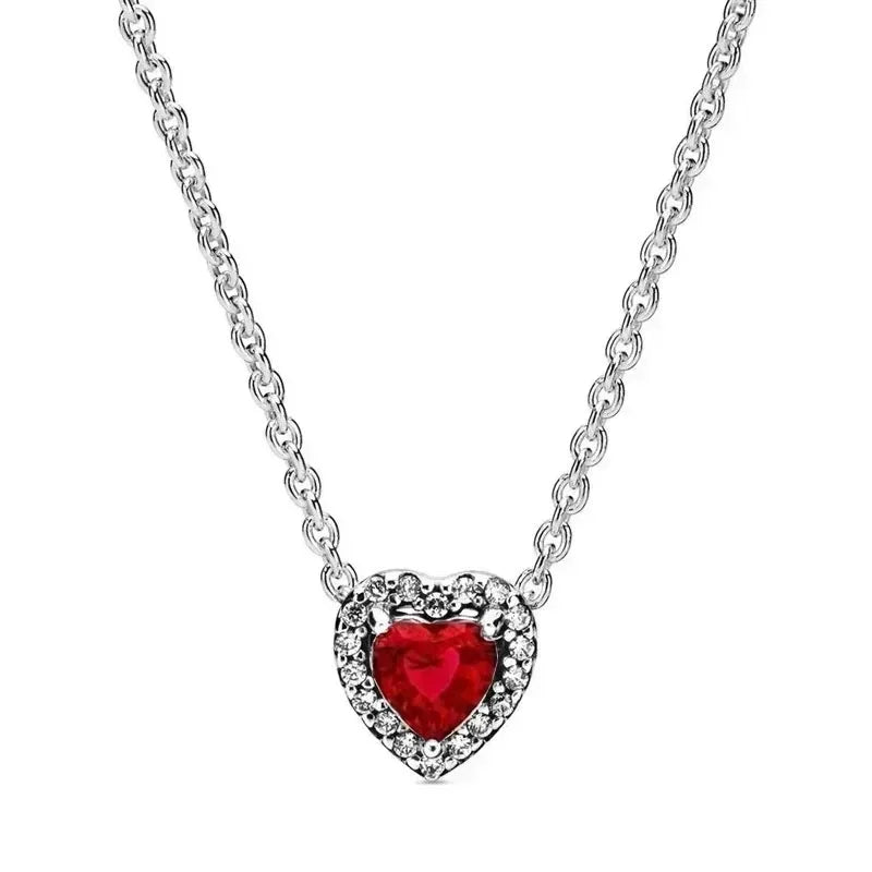 New 925 sterling silver heart-shaped earrings, rings, necklaces, pink red rainbow luxury set, sparkling charm jewelry,  gifts