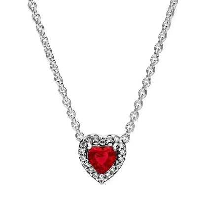 New 925 sterling silver heart-shaped earrings, rings, necklaces, pink red rainbow luxury set, sparkling charm jewelry,  gifts