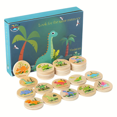 Children's Wooden Memory Matching Game with Educational Dinosaur, Animal, and Ocean-Themed Toys to Find the Same Ones