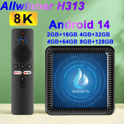 Android 14 Smart TV Box Allwinner H313 Dual Wifi BT5.4 HD 4K 8K Video 16G 32G 64G 128G Large Memory Global Version Media Player