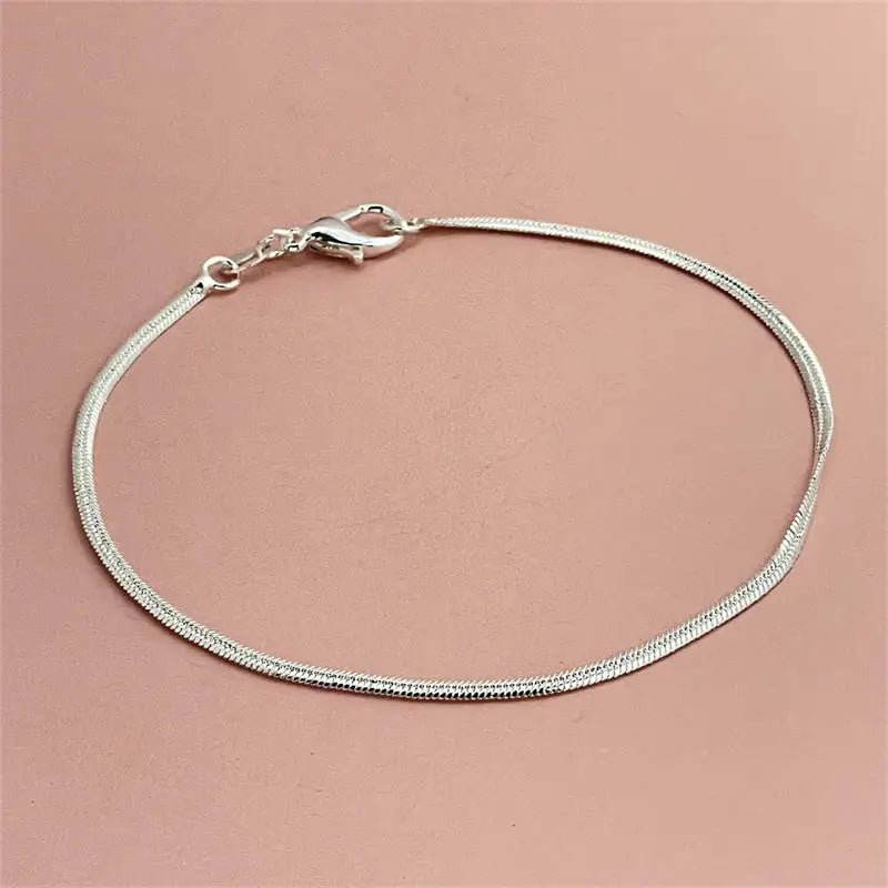 925 Sterling Silver Bracelet 2mm Flat Snake Bone Chain 20CM Women Men Wedding Accessories Jewelry Gifts