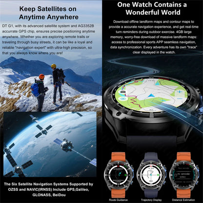 HD Vision DT G1 Smart Watch Ultra-clear Display GPS Navigation 4GB Storage Offline Map Bluetooth call Sports Health Monitoring