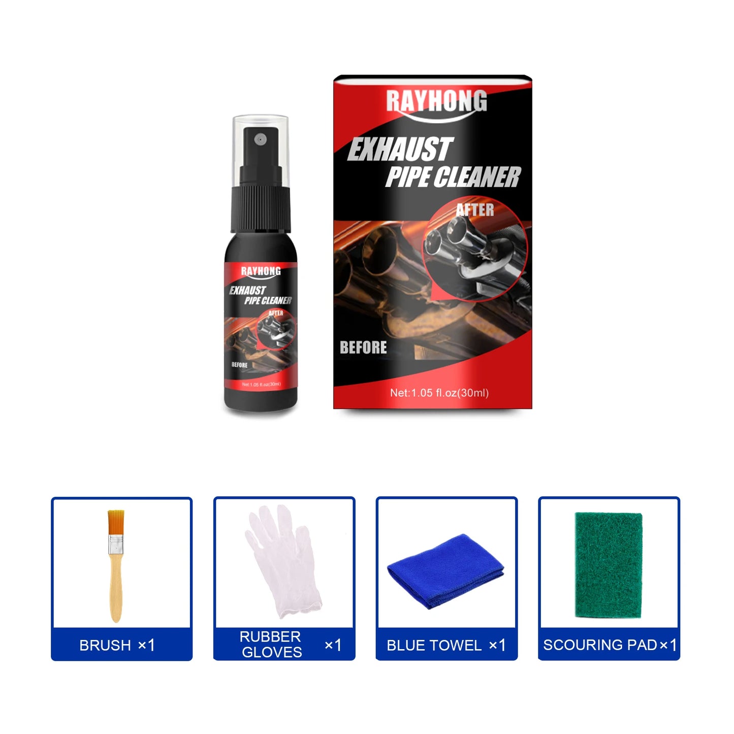 Exhaust Pipe Cleaner Polish Kit Metal Polish Rust Remover Motorcycle Car Muffler Chrome Restorer Safe No Damage Easy Clean 30ml