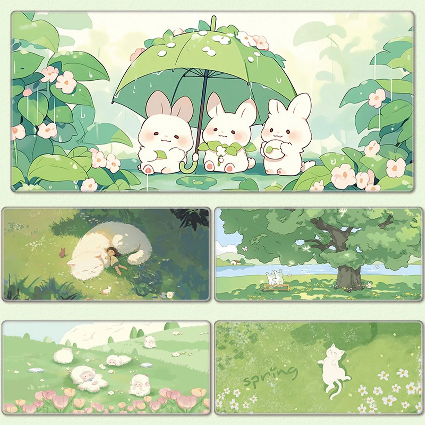 Green Aesthetic Mouse Pad - XXL Cute Desk Mat for Girls, Non-Slip Keyboard Surface for Office & Home, Soothing Pastel Design