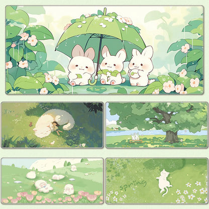 Green Aesthetic Mouse Pad - XXL Cute Desk Mat for Girls, Non-Slip Keyboard Surface for Office & Home, Soothing Pastel Design
