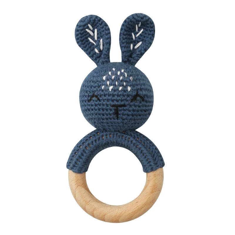 Bunny Baby Wooden Teether Crochet Giraffe Rattle Toy BPA Free Wood Rodent Rattle Baby Mobile Gym Custom logo Educational