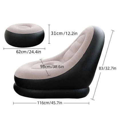 Lazy Inflatable Lounge Chair for Adults Folding Portable Lazy Sofa with Foot Stool Air Couch Sofa for Livingroom and Bedroom