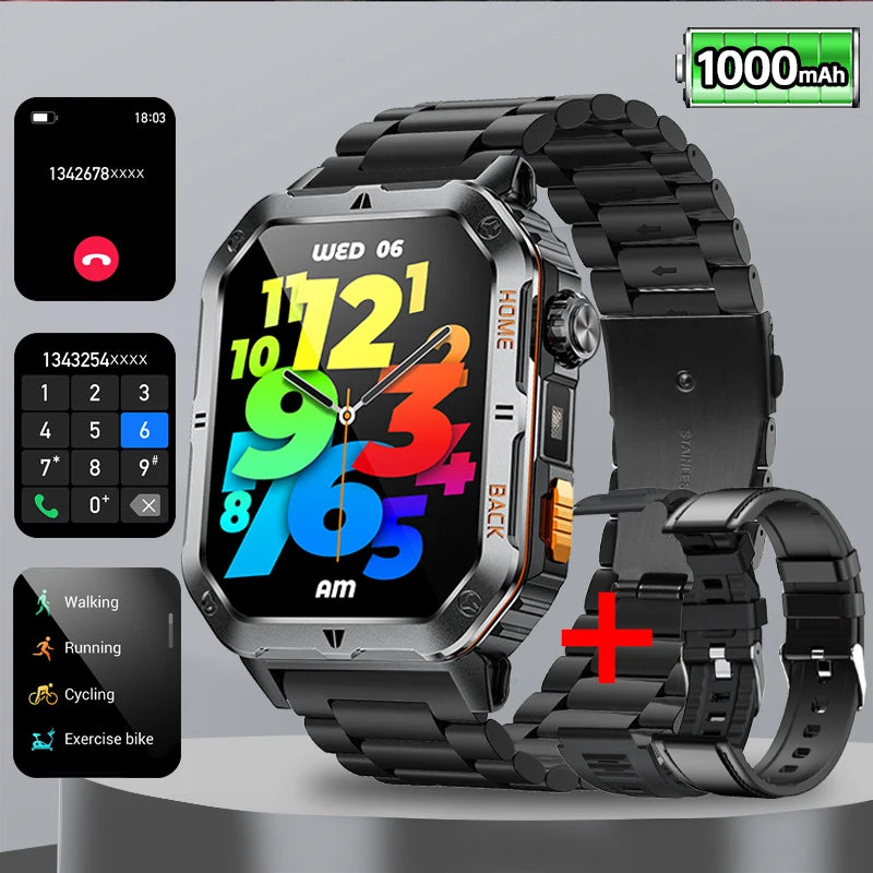 Smart Watch 2.01 Inch Screen Bluetooth Call 1000mAh Voice Assistant Watch Sport Fitness 3ATM Waterproof Smartwatch For Men 2025