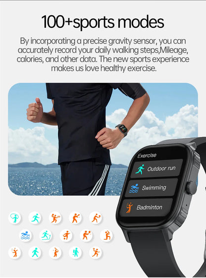 2025 new smart watch 1000MAH 2.04 inch ultra HD screen all day health heart rate detection 70+ sports IP68 waterproof BT call