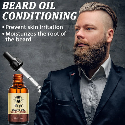 3pcs Men Natural Beard Care Oil Moisturizing Smoothing Facial Hair Care Tools Gentlemen Whiskers Oil Conditioner and Volumizing