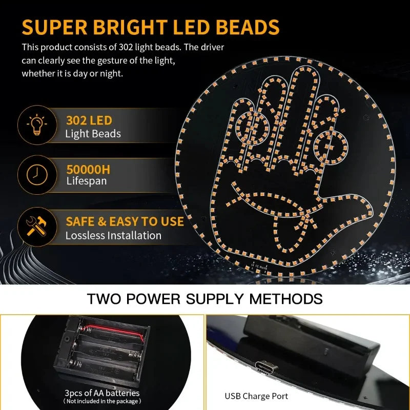 Creative Fun Three Models Gesture Lamp Car Interior Rear Windshield LED Hand Gesture Sign Middle Finger Sign Warning Brake Light