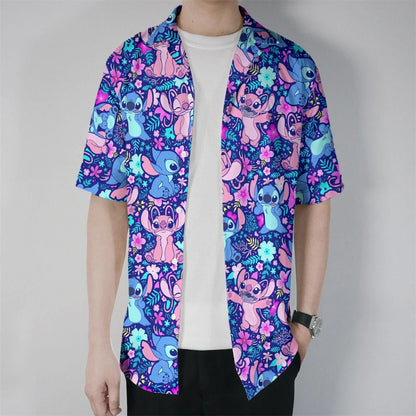 Stitch Button Shirts/Hawaiian Shirts Disney Trip Hawaiian Shirts Fun Stitch Cartoon Vacation Shirts For Men And Women Fashion