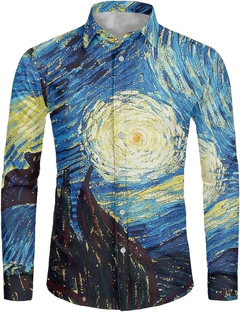 3D printed cartoon prints, high-quality and comfortable men's boutique fashion long-sleeved shirt, trendy printed men's shirt