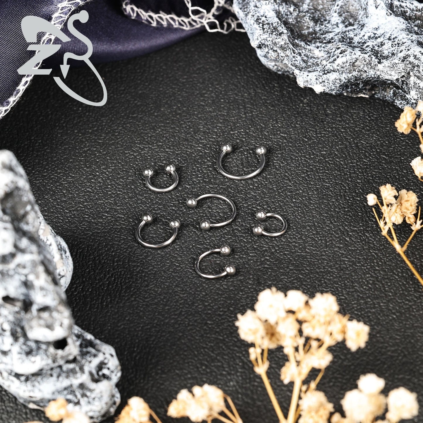 ZS 1PC 16G/18G Spike Nose Rings Stainless Steel Septum Clicker Silver Color Ear Helix Diath Internal Thread Tragus Piercing
