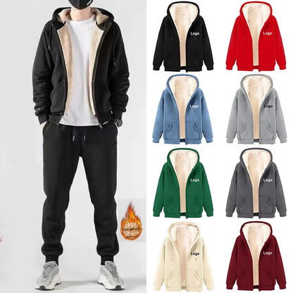 Customized Fleece Liner Zip Up Hoodies Men Fashion Autumn and Winter Long Sleeve Printed Sweatshirts Thick Zipper Pullovers