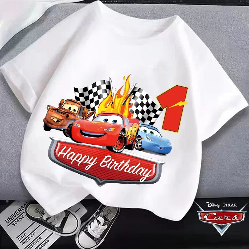 Lightning Mcqueen T-shirt for Boy Kids Clothes Birthday Number 1-9 Print Cars Tees Children Clothing Party Wear Cotton Tops Gift