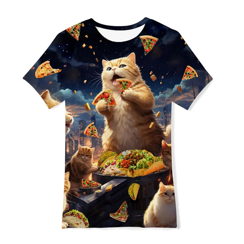 Summer 3D Print Funny Cats T Shirt Men Galaxy Cat Graphic Short Sleeve Personality Casual O-neck Street Round Neck Tees Clothes