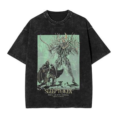 Sleep Rock Music Tokensd Even In Arcadia T Shirt Hip Washed Short Sleeve High Street T-Shirt Fashion for Men Women Streetwear
