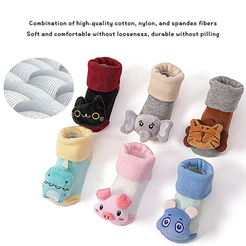 Cartoon Animals Baby Socks Spring Autumn Newborn Middle Tube Sock Non-slip Children Floor Socks Cute Boys Girls Footwear 0-1Year