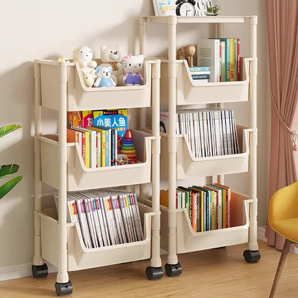Children's Bookcases Rack Cart Home Toy Storage Reading Shelves Furniture With Wheels Removable Small Bookshelves With Wheels