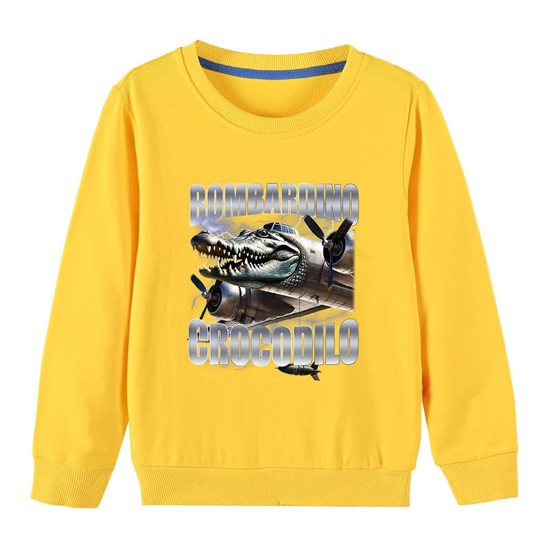Italian Brainrot Meme For Kids Pure Cotton Sweatshirts BOMBARDINO CROCODILO Printed Children's Pullover Boys Girls thin Hoodies