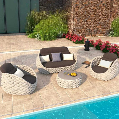 All-Weather Rattan Outdoor Sofa Set Courtyard Combination Double Chair Leisure Terrace Furniture for Villa Balcony Living Room