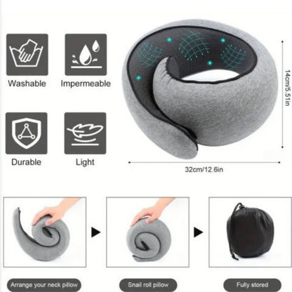 Portable Travel Neck Pillow Memory Foam U-shaped Pillow Snail Style 360 Degree Travel Neck Support Car,Office Sleep Pillow