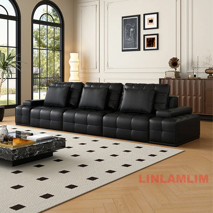 Linlamlim Modern Convertible Couch with Tufted Backrest and Armrest – Genuine Leather Sectional Sofa Bed,Functional Sleeper Sofa