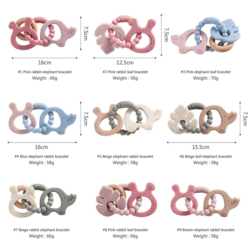 1PC Silicone Teether Baby Animal Shape Wooden Teether Ring Kid Gift BPA Free Silicone Children Goods Kid Teething Toy