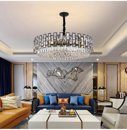 Black Crystal Chandelier For Living Room Modern Home Decor Hanging Lamp Round Bedroom Lighting Fixture Luxury Led Cristal Lustre