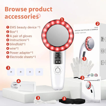 6 In 1 Ultrasound Cavitation Body Slimming Massager Rejuvenates Skin Gives Toned Skin and Lift Beauty Device for Face&Arms&Legs