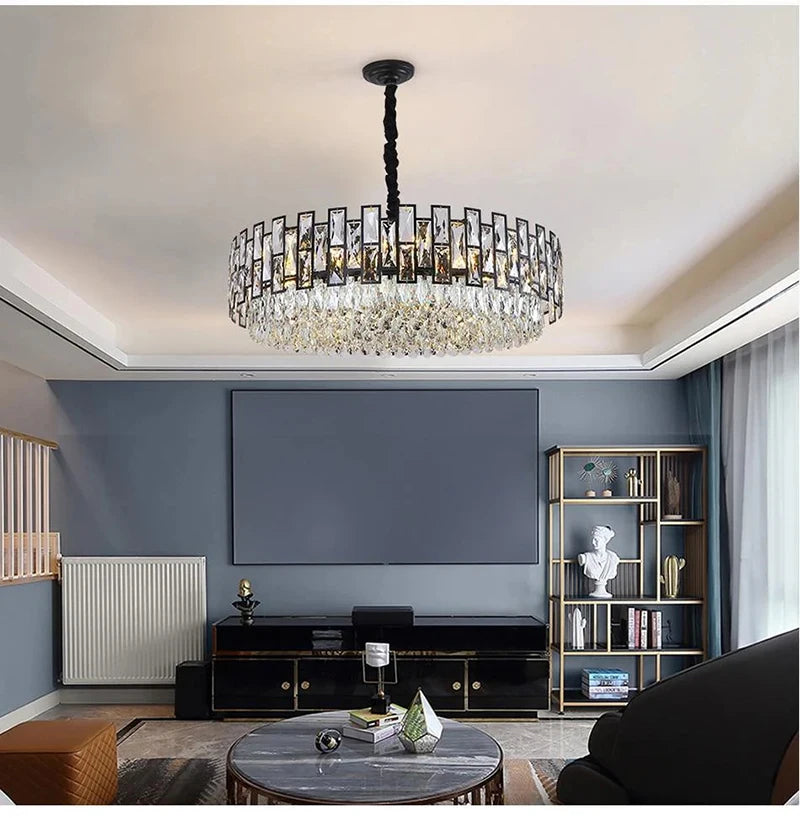 Black Crystal Chandelier For Living Room Modern Home Decor Hanging Lamp Round Bedroom Lighting Fixture Luxury Led Cristal Lustre