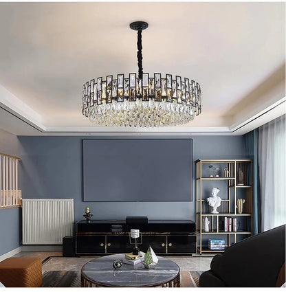 Black Crystal Chandelier For Living Room Modern Home Decor Hanging Lamp Round Bedroom Lighting Fixture Luxury Led Cristal Lustre