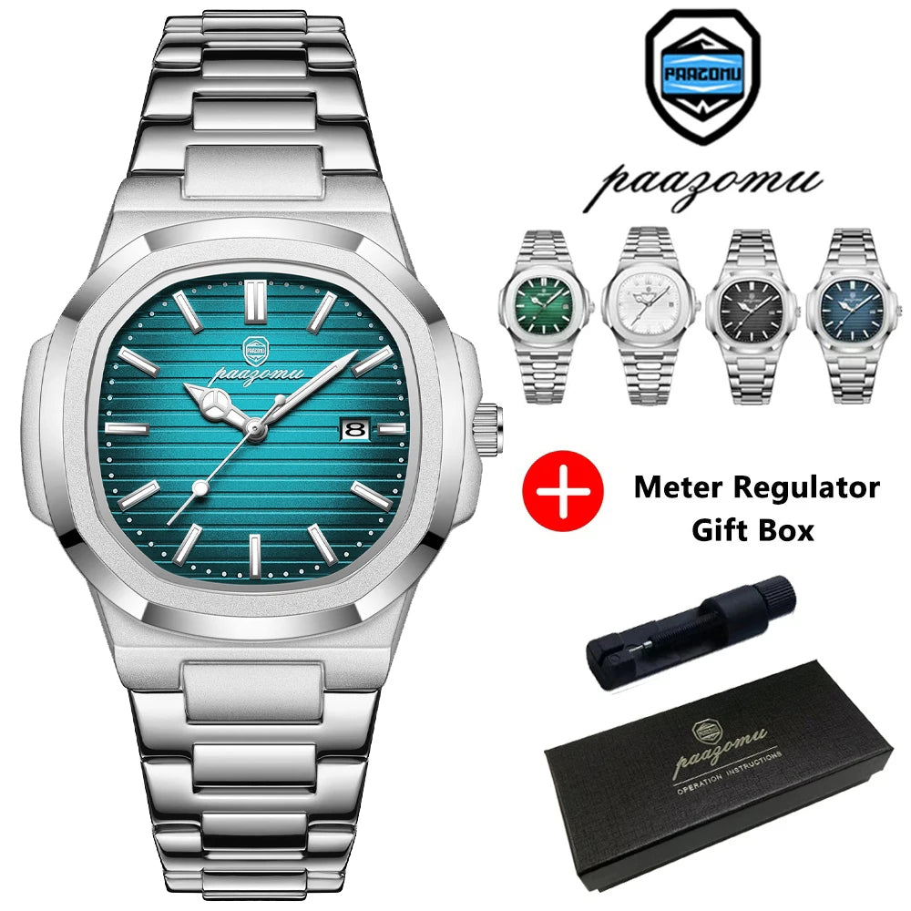 PAAZOMU Top Luxury Brand Man Watch Sports Waterproof Luminous Date Men Wristwatch Square Dial Quartz Men's Watches High Quality