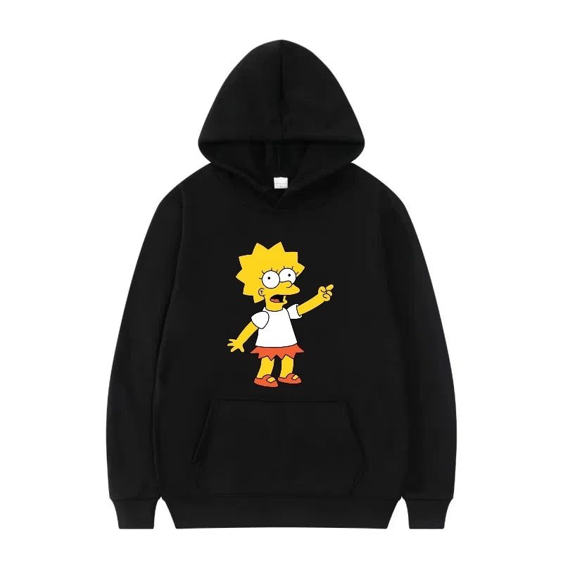 Disney The Simpsons Funny Pattern Casual Hooded Tops Men Woman Loose Comfortable Winter Black Sports Pullovers Fashion Clothing