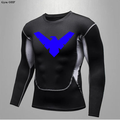 Compression Nightwing Print Tops For Men T Shirt Rashguard Jiu Jitsu Gym Fitness Running Train   ing Shirts Jersey Short Sleeved