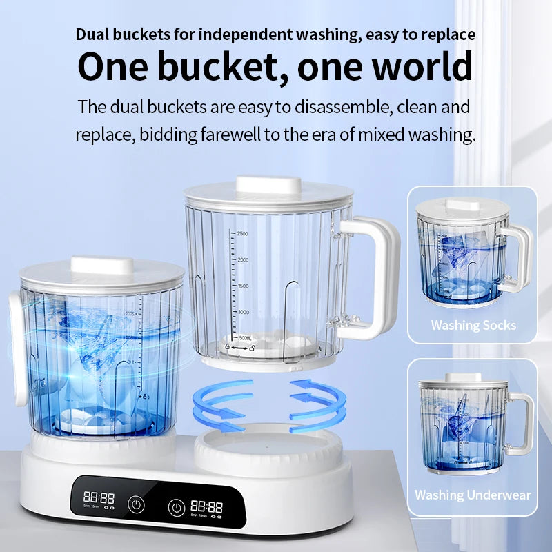 Portable Wireless Dual-Cup Washing Machine U10 8000mAh Rechargeable 2.5L×2 IPX4 Waterproof Mini Laundry Washer